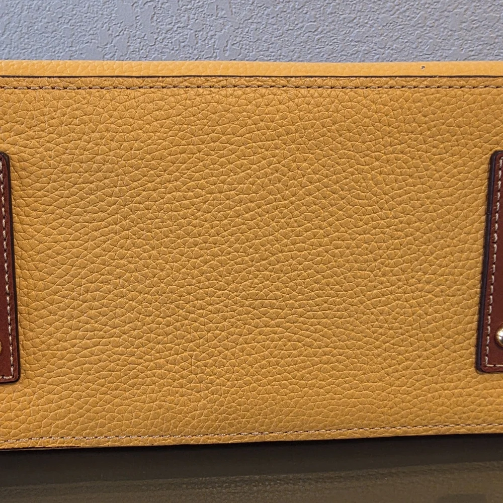 Dooney & Bourke Yellow Pebble Leather Tote with Brown Trim